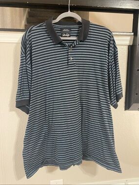 John Daly Navy and Blue Striped Golf Polo Shirt 100% Mercerized Cotton Size XL